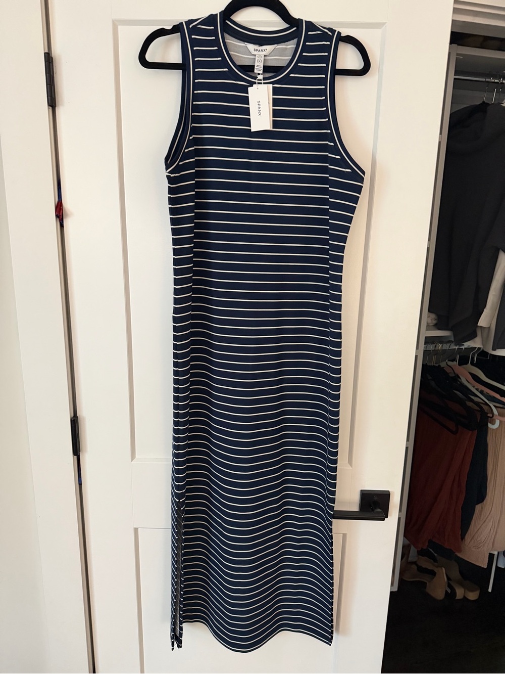 NWT SPANX Navy & White Striped Sleeveless Maxi Dress